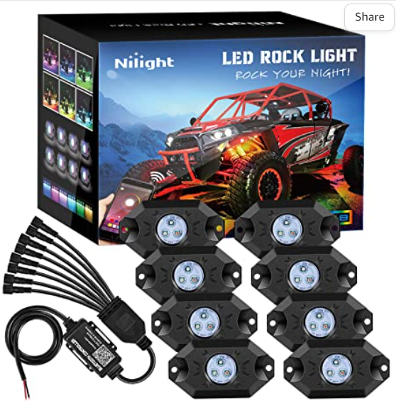 NiLight RGB LED Rock Lights Kit 8 Pods